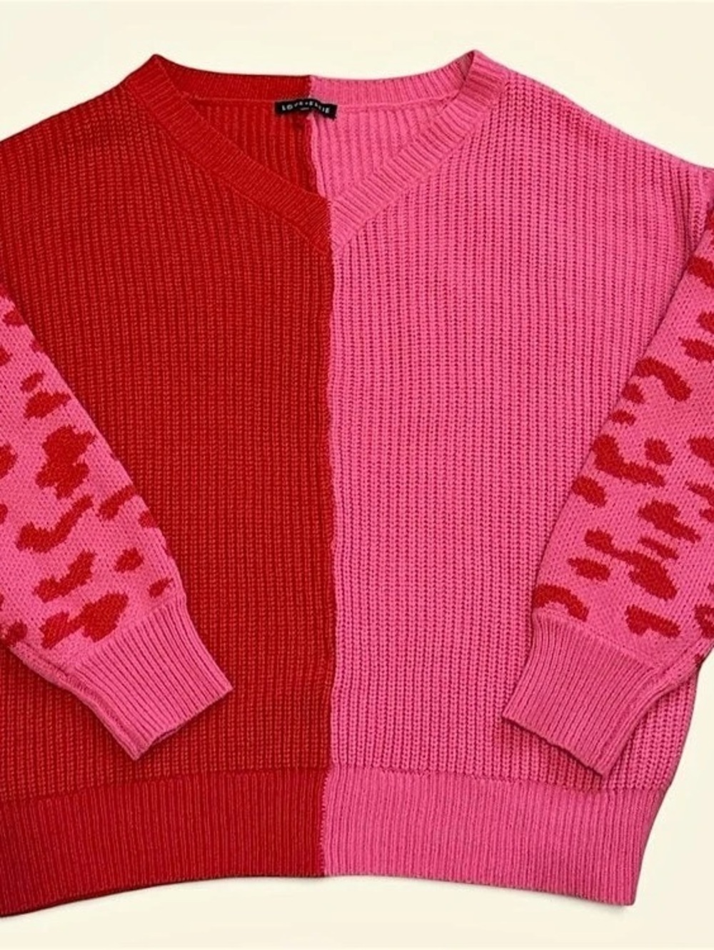 Love Ellie Color Block Animal Print V-Neck Sweater